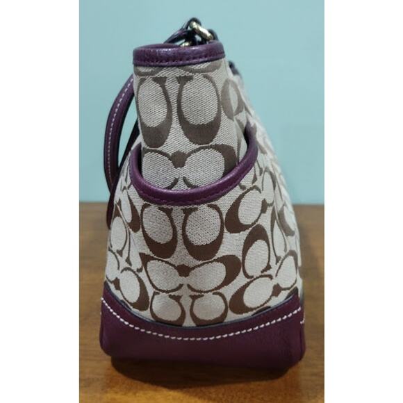 Coach Brown Signature Fabric and Wine Leather Bag F23297 - Picture 6 of 12